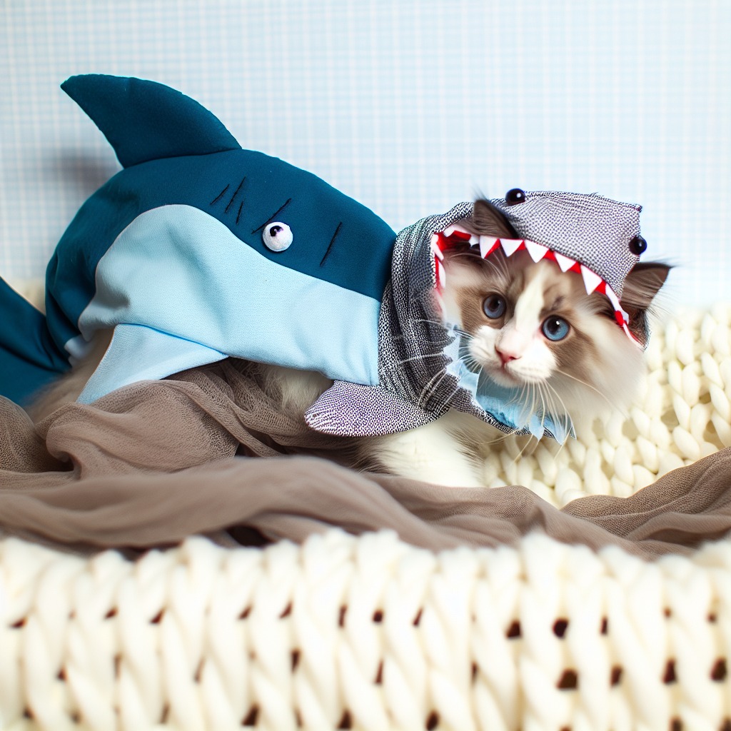 “Adorable Ragdoll Kitten Rocks Shark Costume”