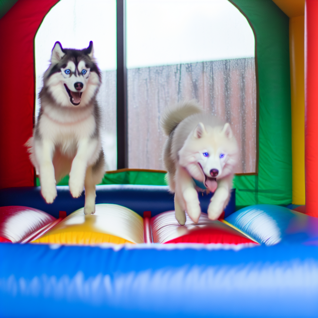 “Rainy Day Delight: Huskies Bounce to Joy Indoors”